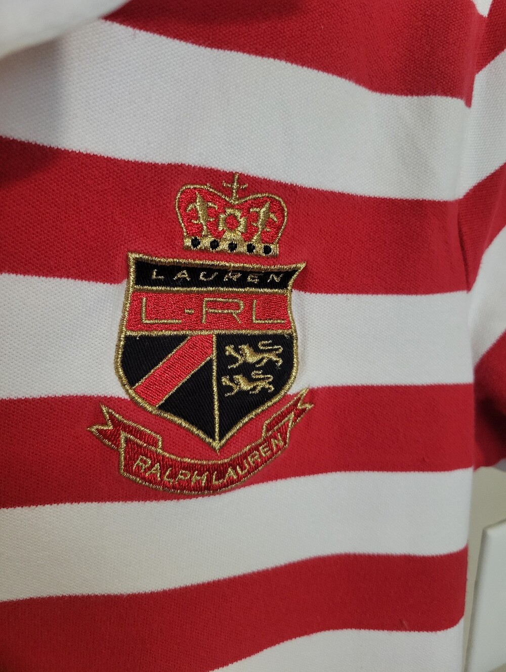 Vgt Ralph Lauren Red/white Stripe Rugby Preppy Embroidered Logo Polo Large - Picture 4 of 7